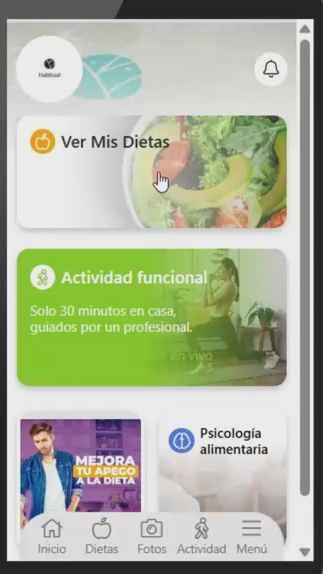 App de seguimiento nutricional incluida en el Plan Nutrición de Habitual